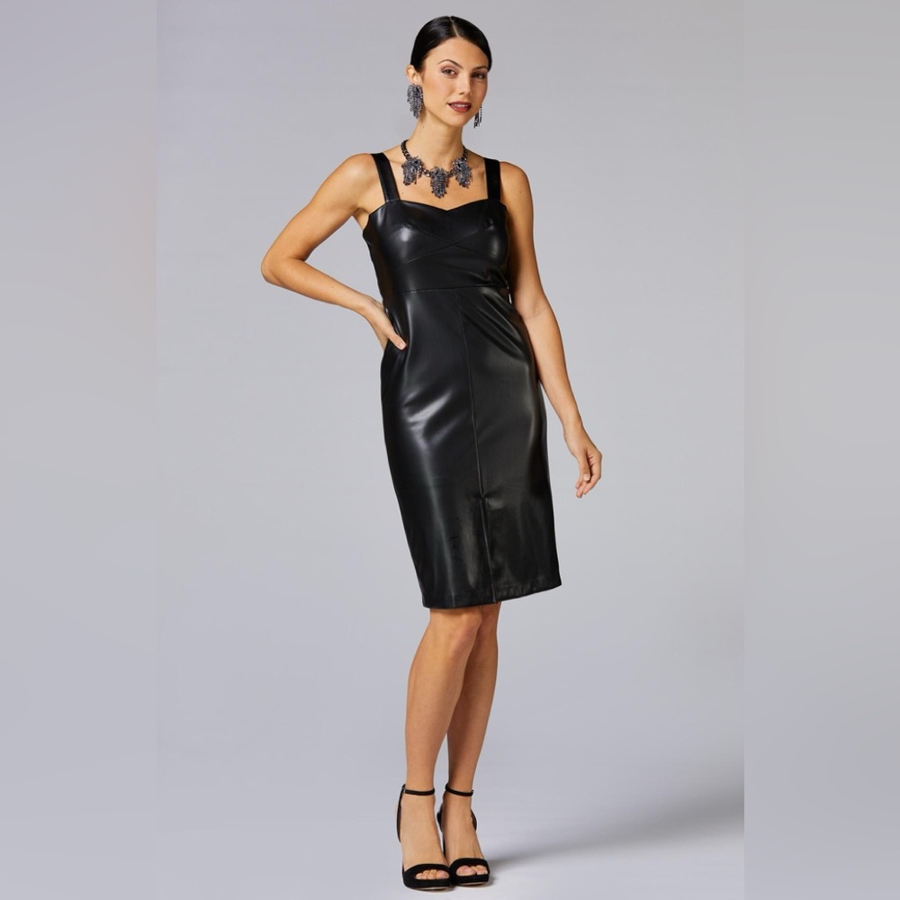 Cache Black Faux Leather Sheath Dress Sz 8